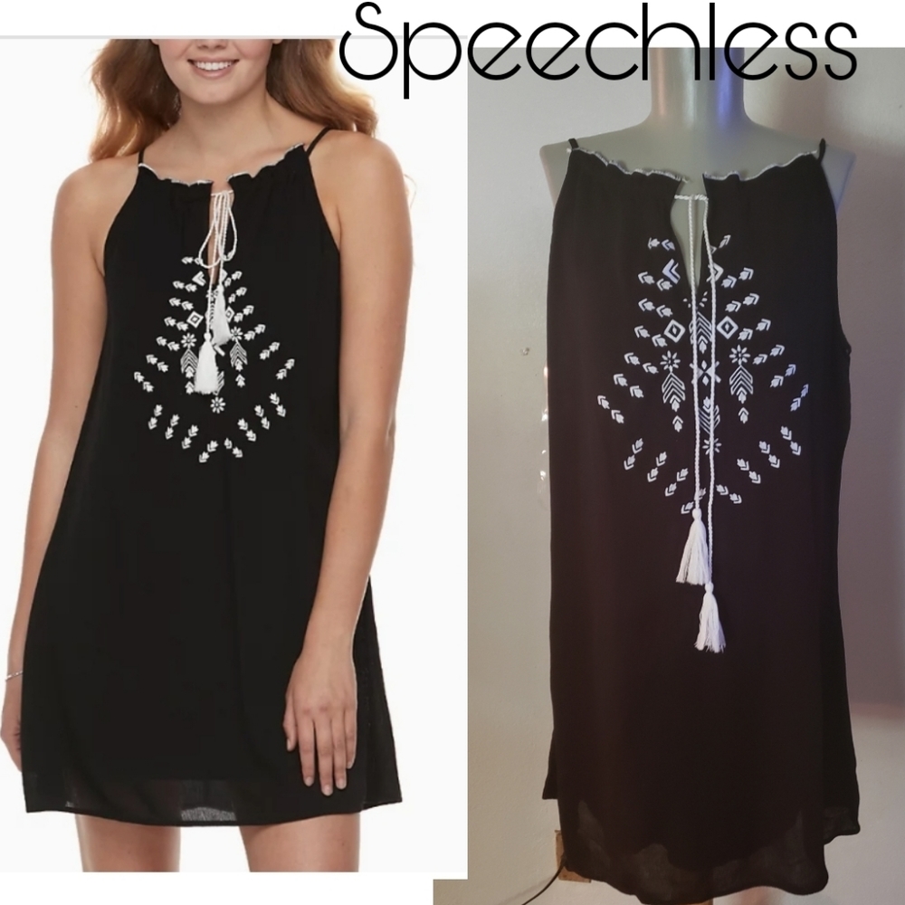 Speechless Tie Front Embroidered Shift Dress Sz XL